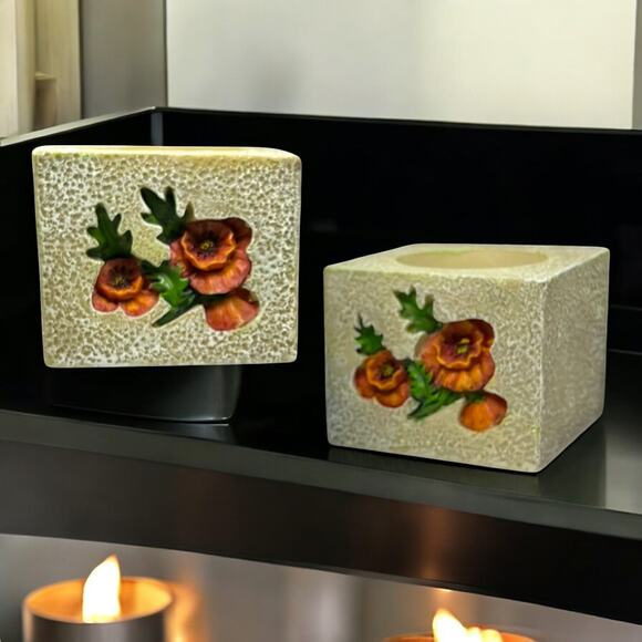 Votive Candle Holders Fall Floral Inspired 2 Pc Set - Picture 1 of 11
